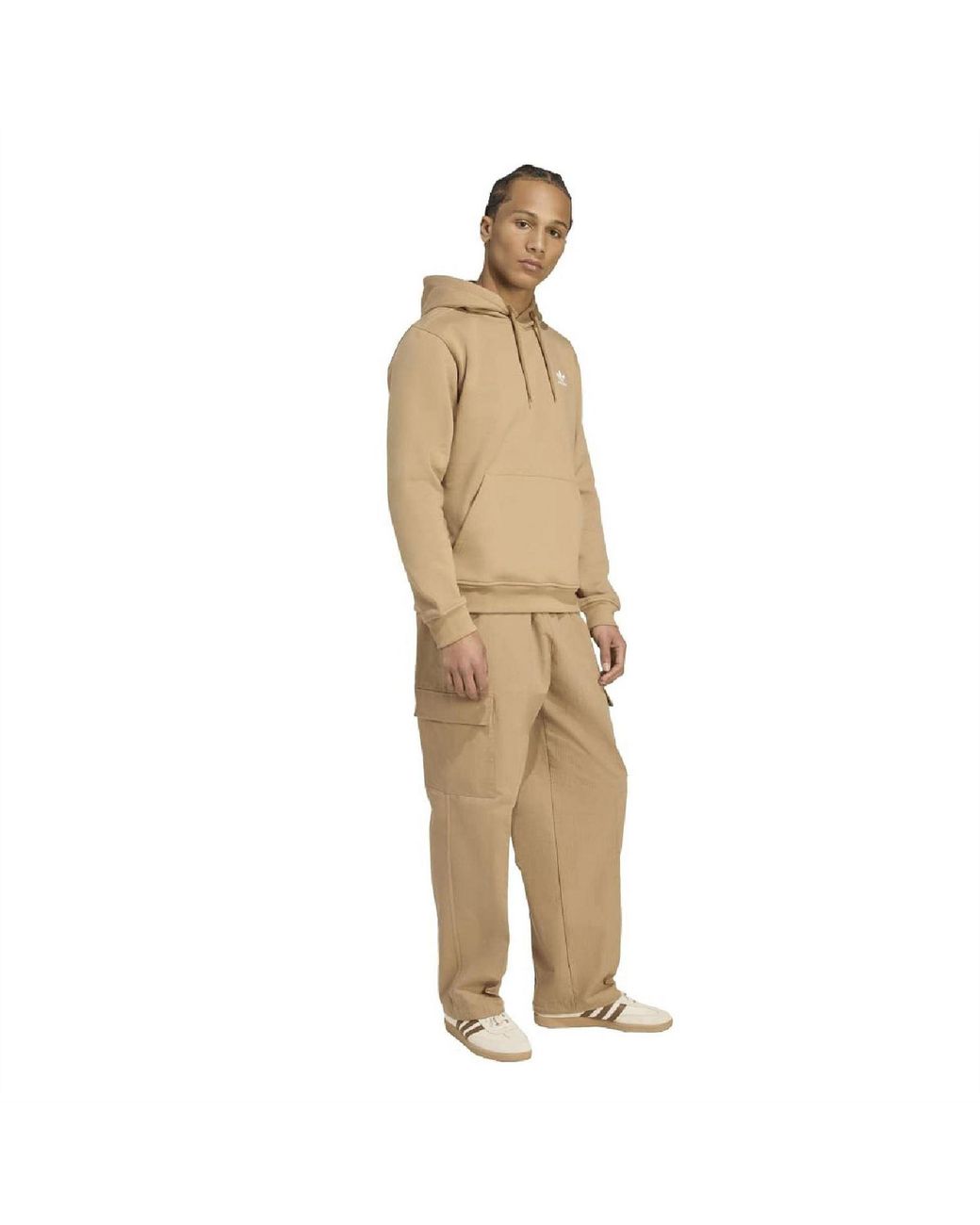 Adidas Originals Natural Trefoil Solid Patterned Cargo Pants for men