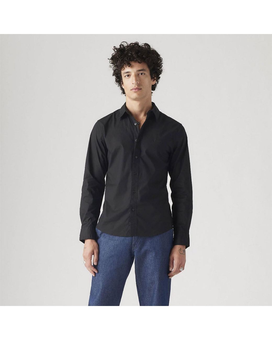 Levi's Black Slim Fit Collared Neck Long Sleeve Shirt for men