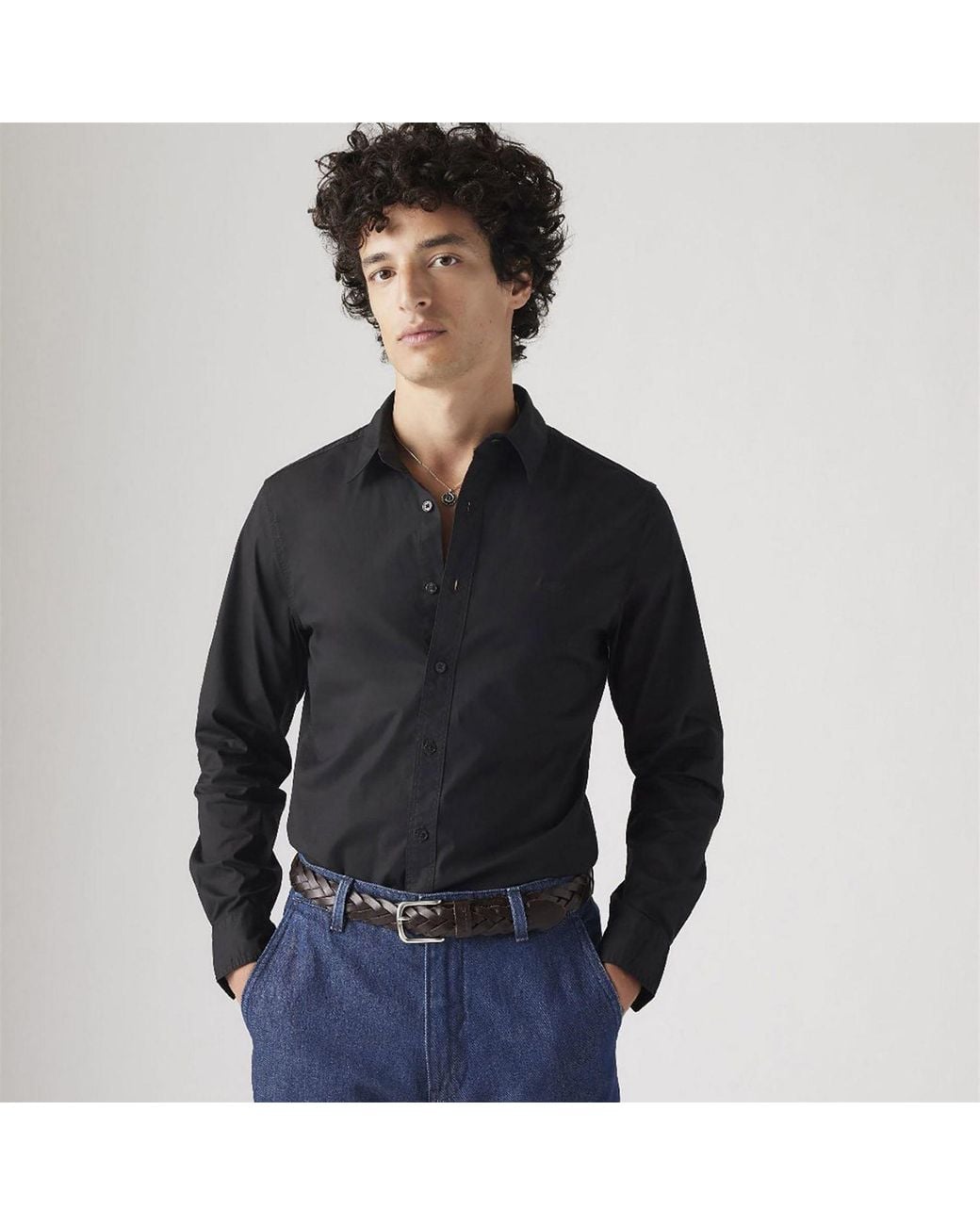 Levi's Black Slim Fit Collared Neck Long Sleeve Shirt for men