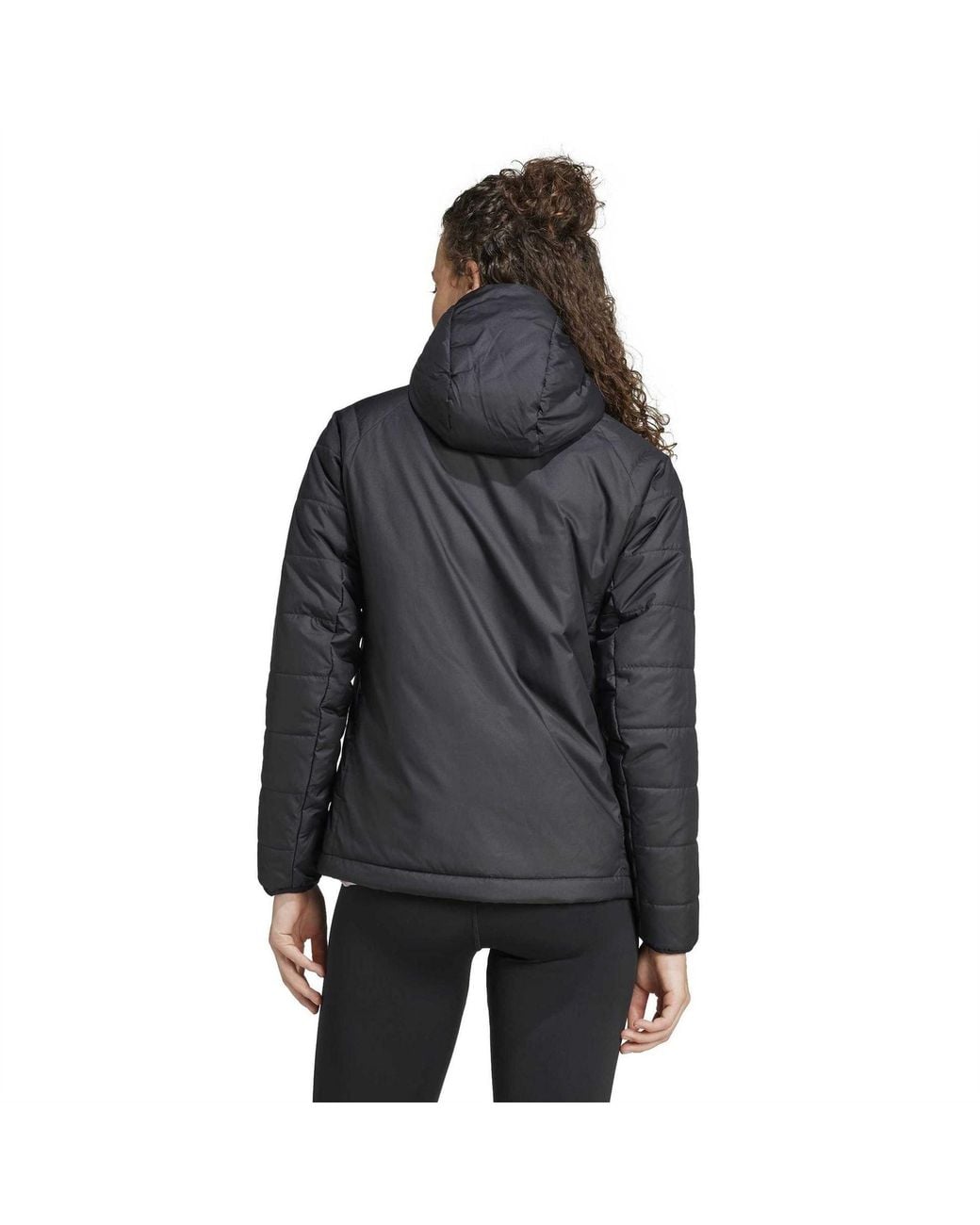 Adidas Black Solid Patterned Hooded Drawstring Puffer Jacket 12 (M)