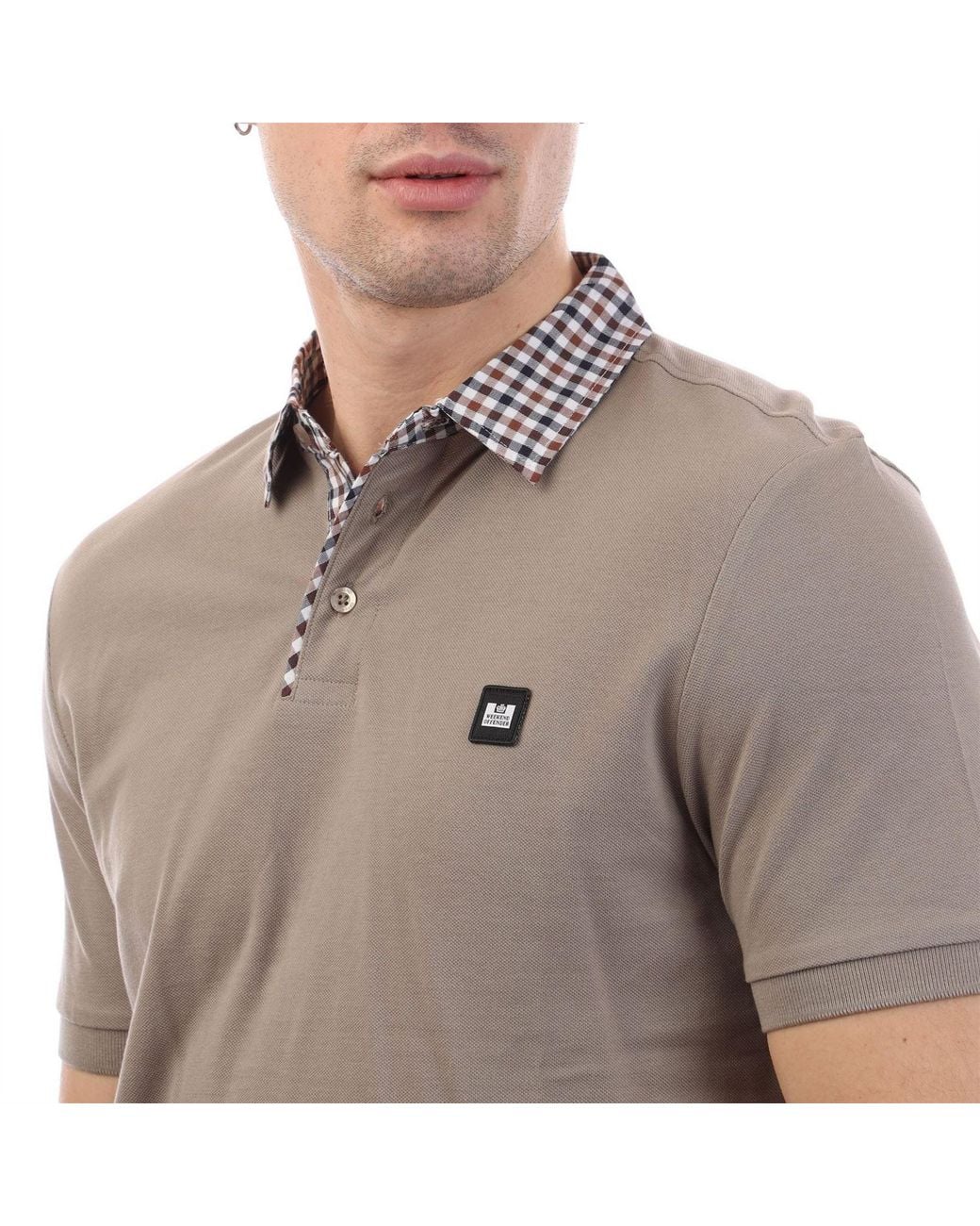 Weekend Offender Gray Nicks Check Collar Polo Shirt for men