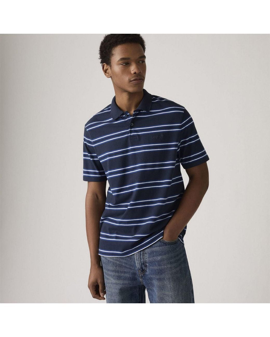 Levi's Blue Housemark Striped Collared Neck Short Sleeve Shirt for men
