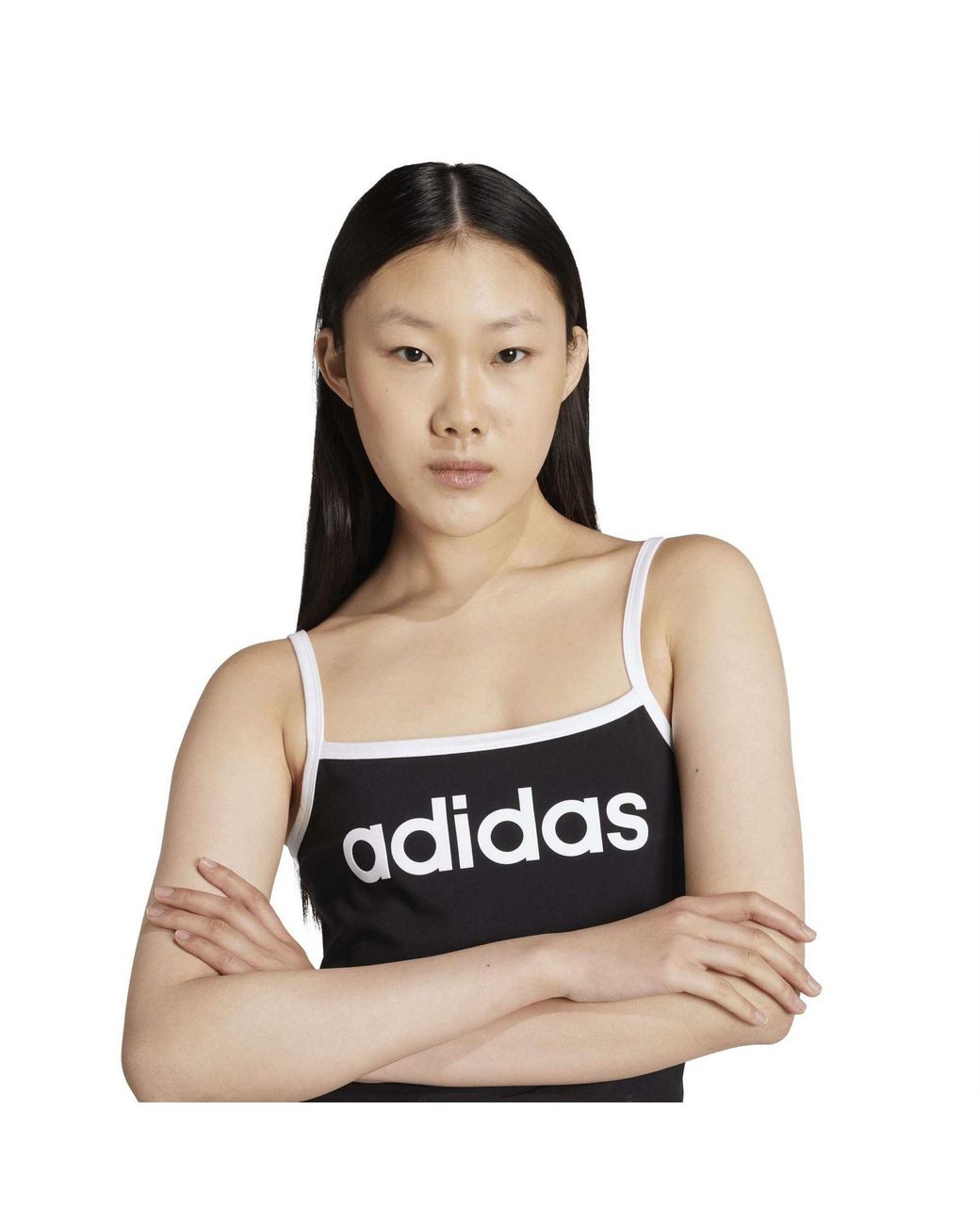 Adidas Originals Black Wordmark Back Neck Logo Spaghetti Strap Slim Fit Tank 6 (Xxs)