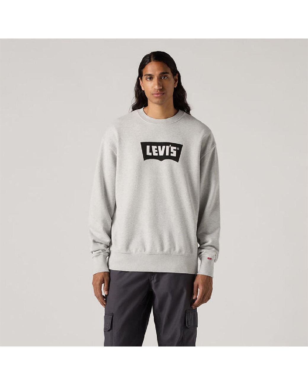 Levi's Gray Premium Wordmark Graphic Crew Neck Long Sleeve Sweatshirt for men