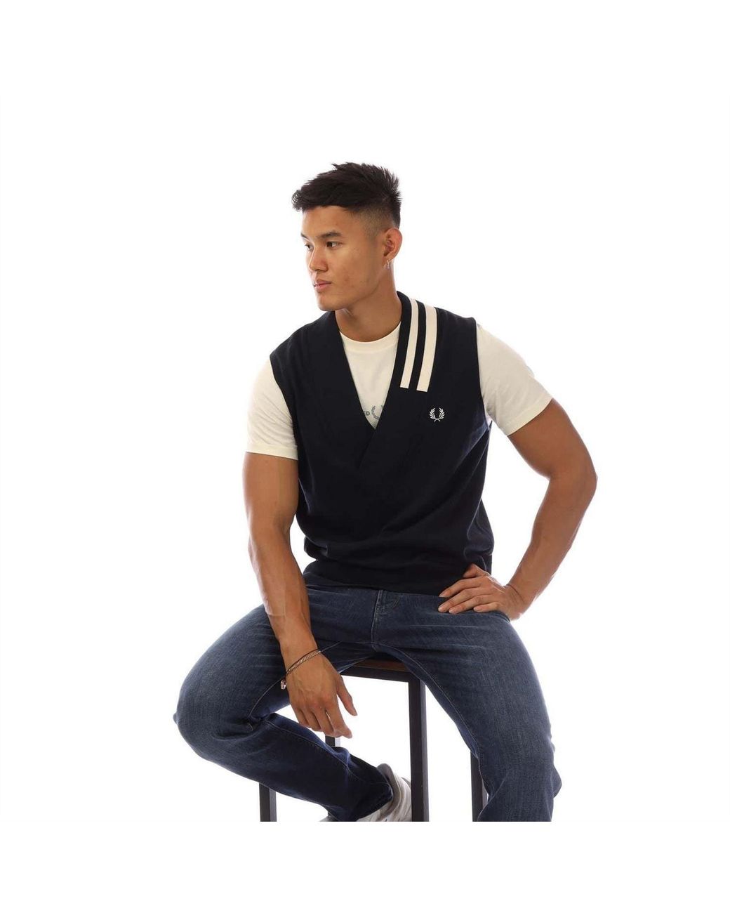 Fred Perry Blue Neck Broken Tipped Tank Top for men