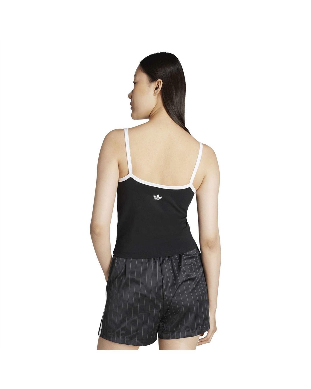 Adidas Originals Black Wordmark Back Neck Logo Spaghetti Strap Slim Fit Tank 6 (Xxs)