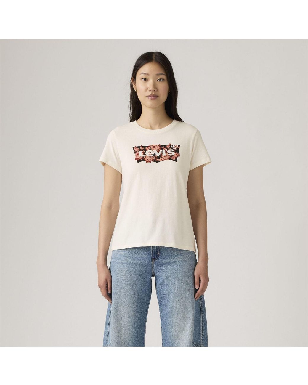 Levi's White The Perfect Wordmark Graphic Crew Neck Short Sleeve T-Shirt 8 (Xs)