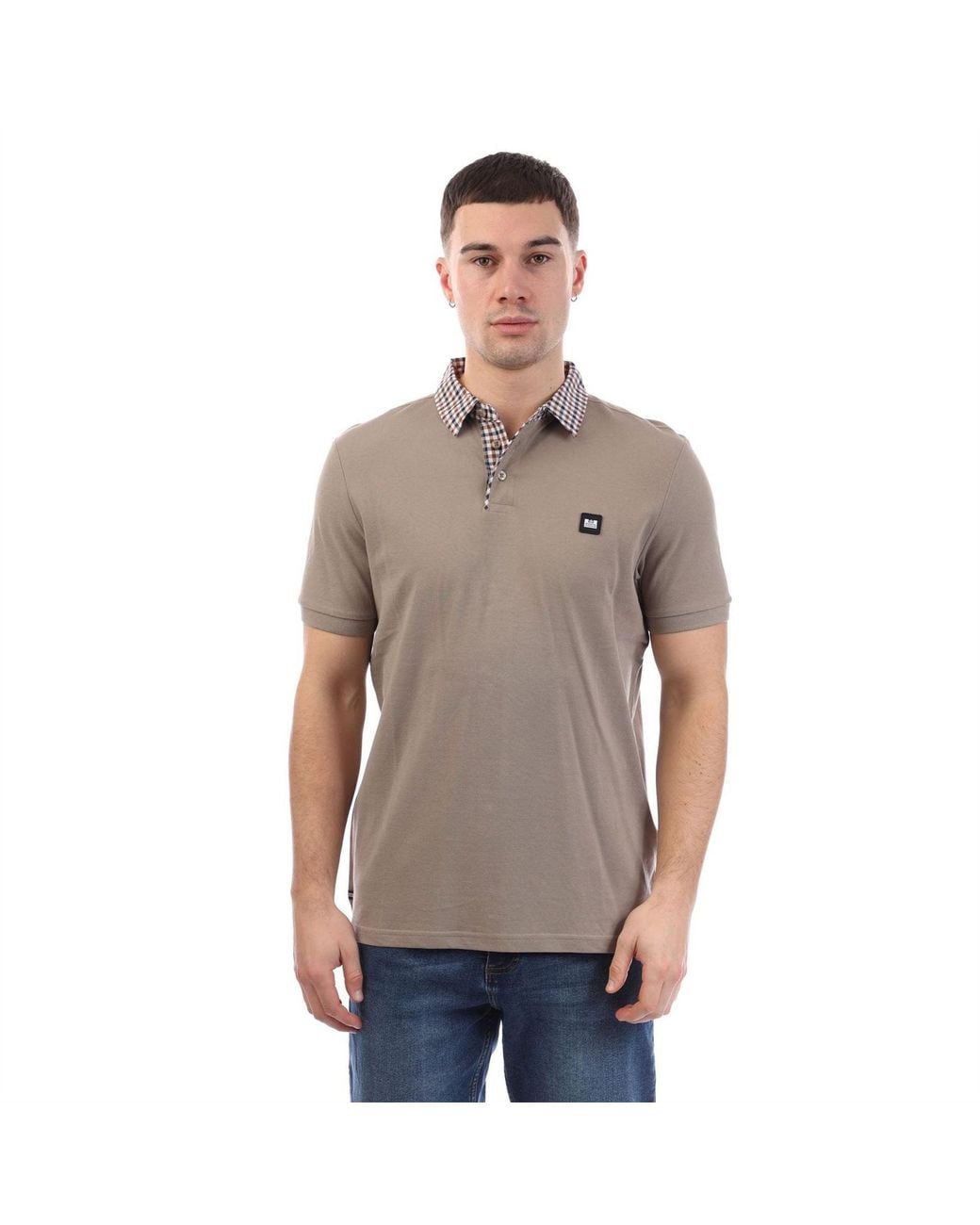 Weekend Offender Gray Nicks Check Collar Polo Shirt for men