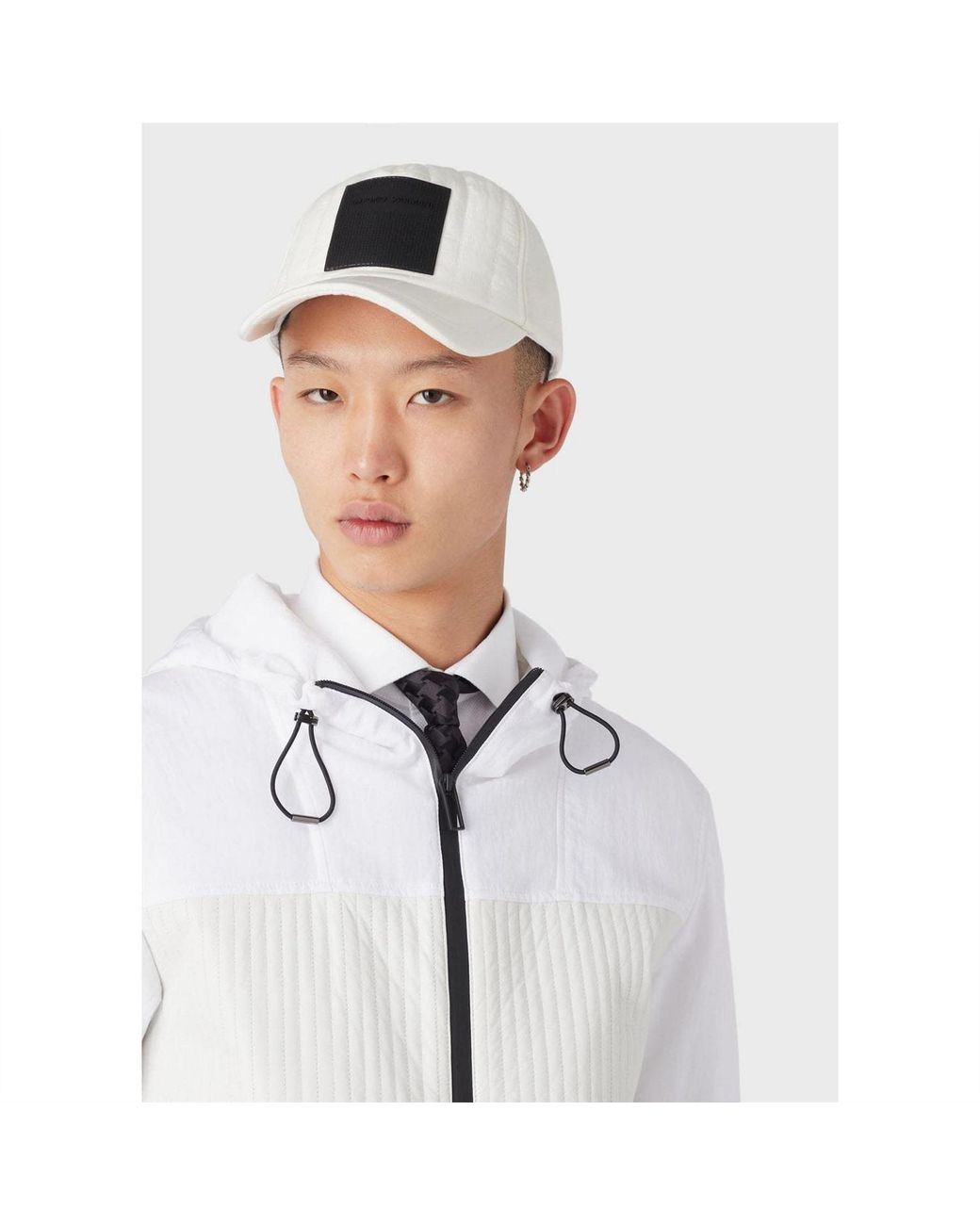 EA7 White Leather Hooded Jacket for men