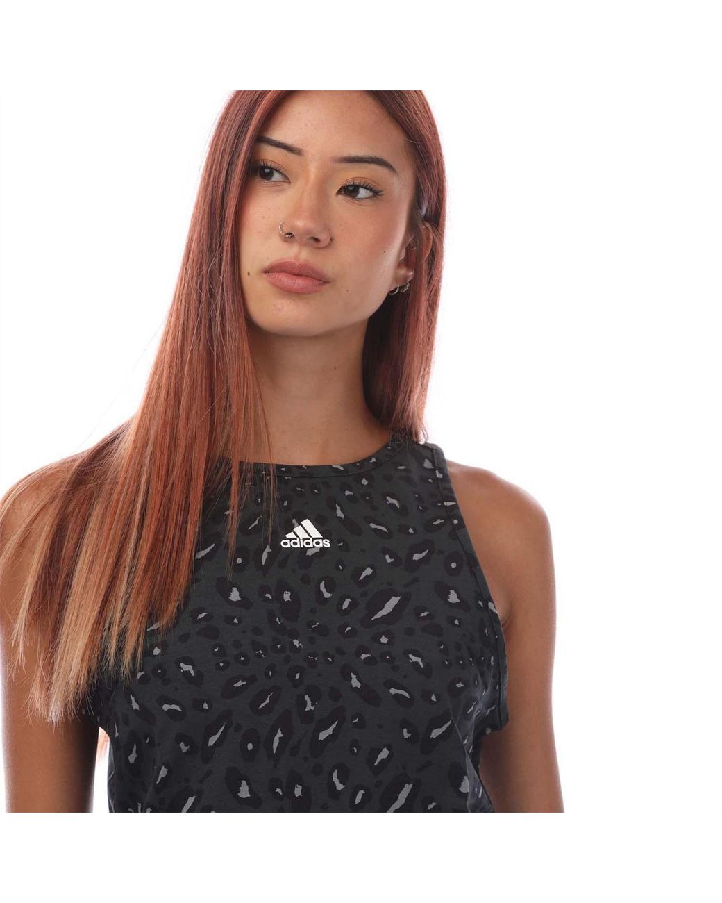 Adidas Black Animal Print Crop Tank Top