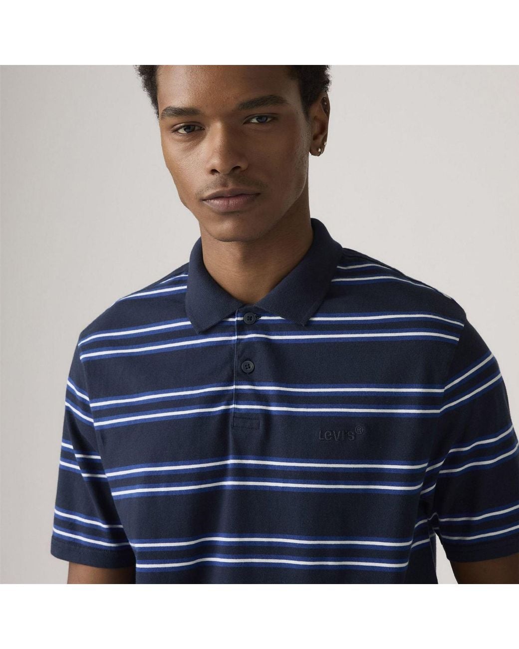 Levi's Blue Housemark Striped Collared Neck Short Sleeve Shirt for men