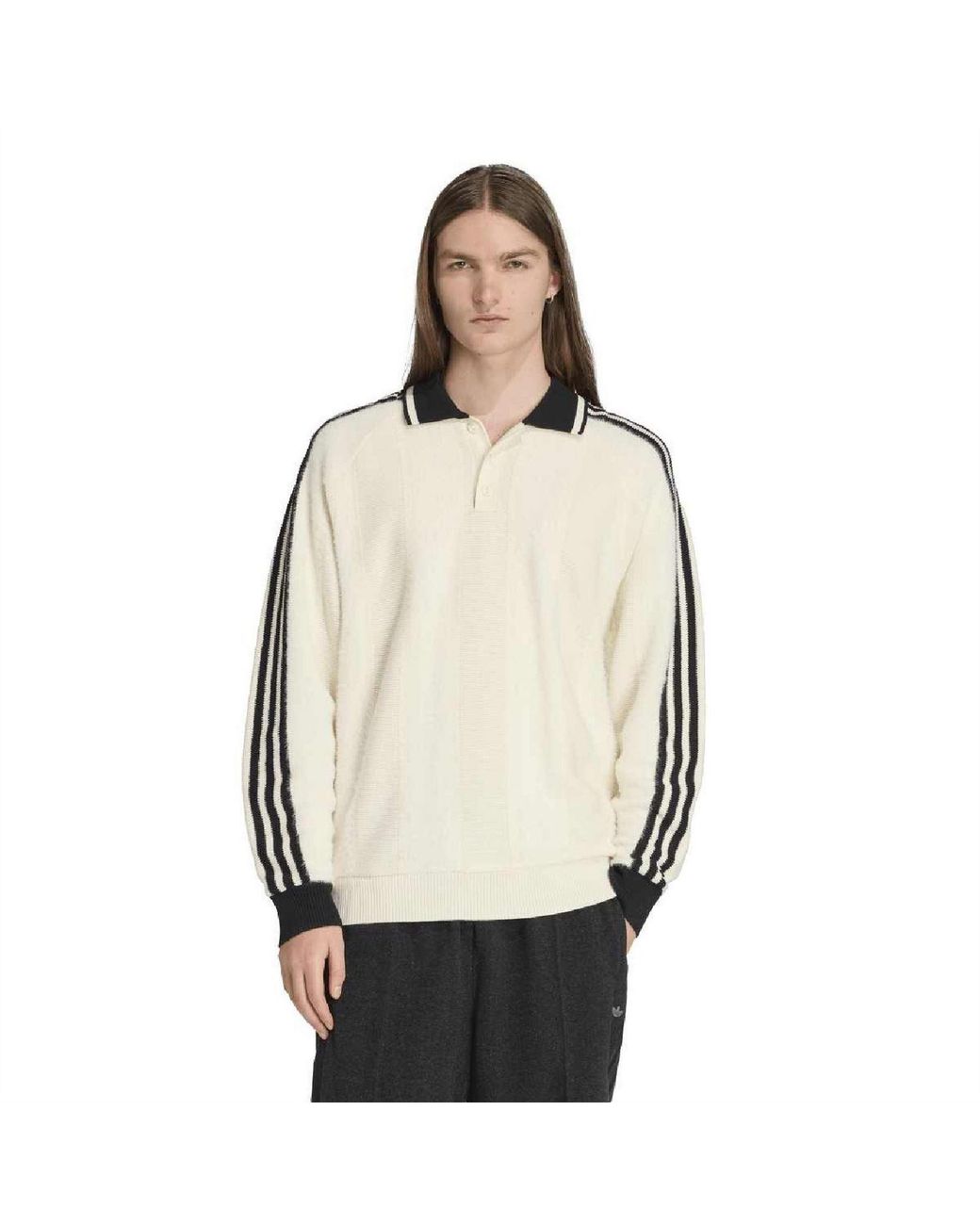 Adidas Originals White Premium Collared Neck Raglan Sleeve Sweater for men