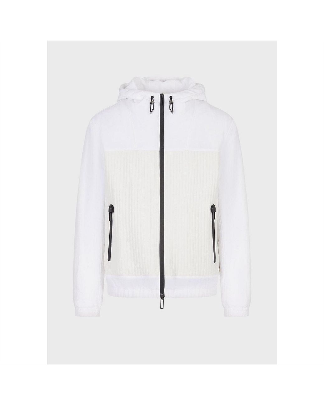 EA7 White Leather Hooded Jacket for men