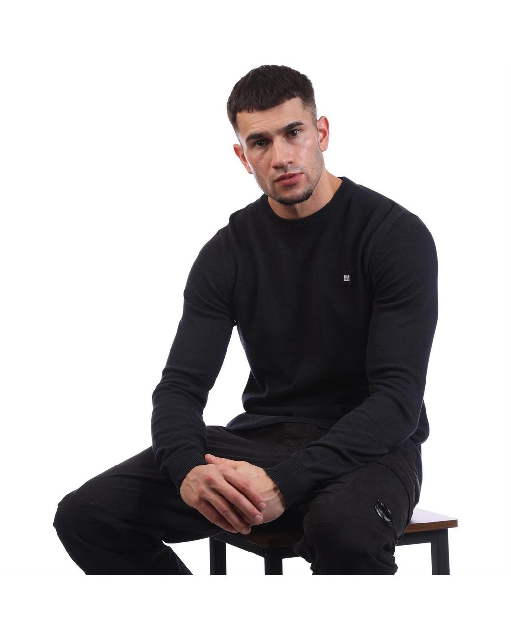 Weekend Offender Black Argentina Cotton Crew Knit for men