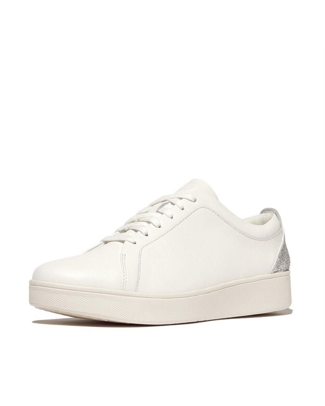 Fitflop White Rally Crystal-Backtab Leather Trainers Leather Crystal Covered Microfibre