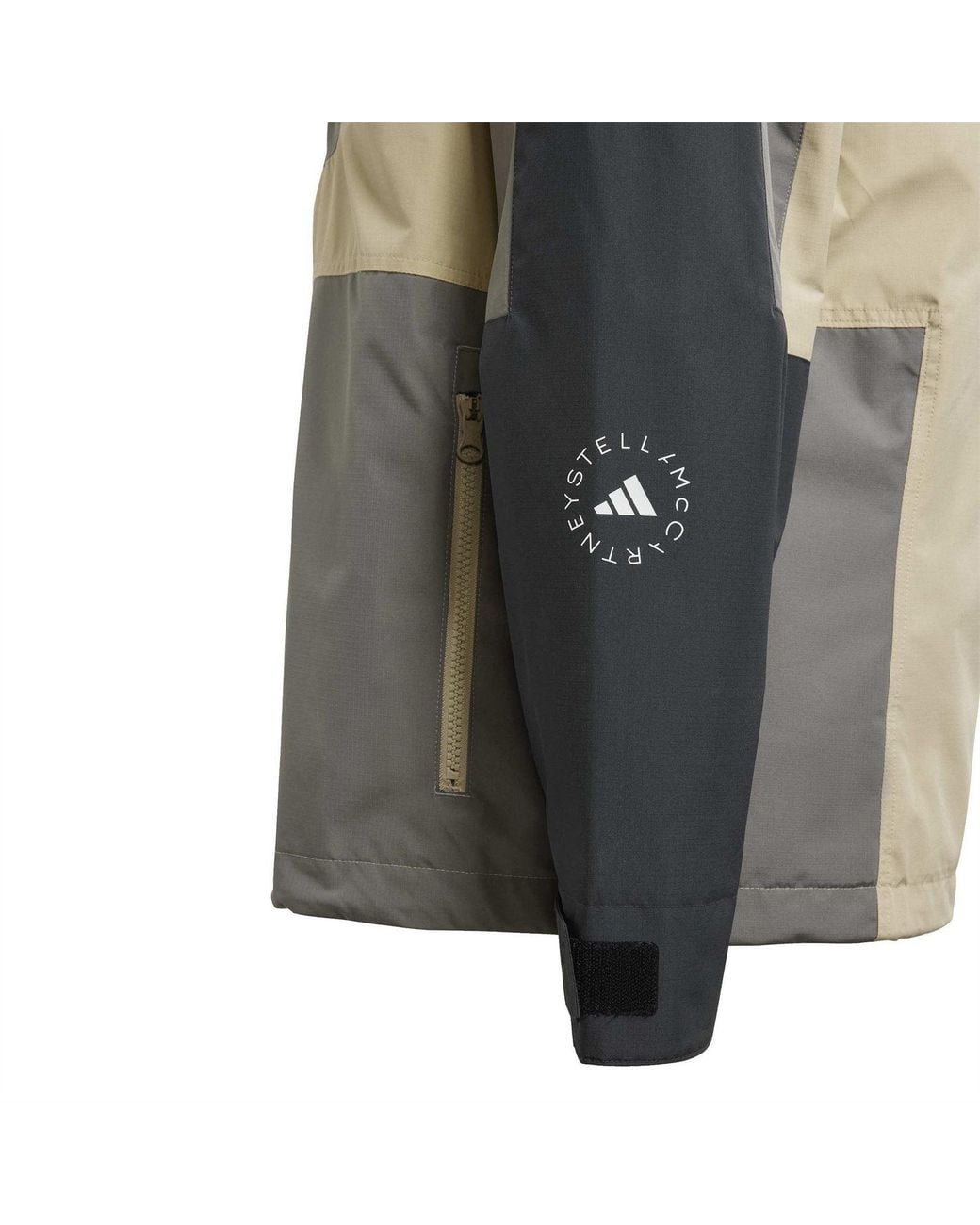 Adidas By Stella McCartney Gray Hooded Softshell Jacket With Bold Logo And Zipped Pocket