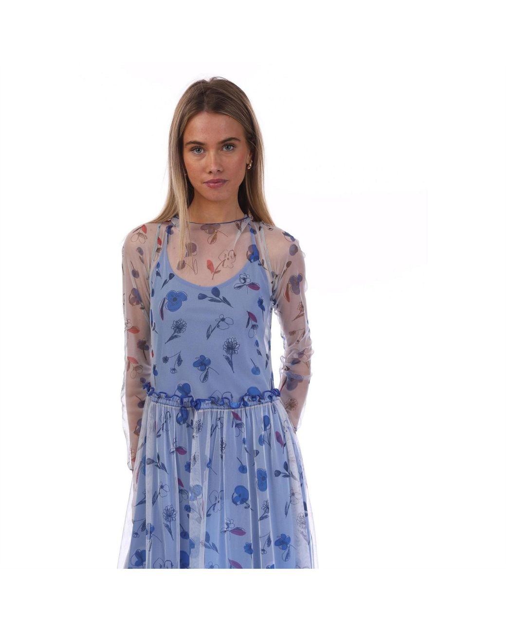 Emporio Armani Blue Sheer Floral Print Maxi Dress