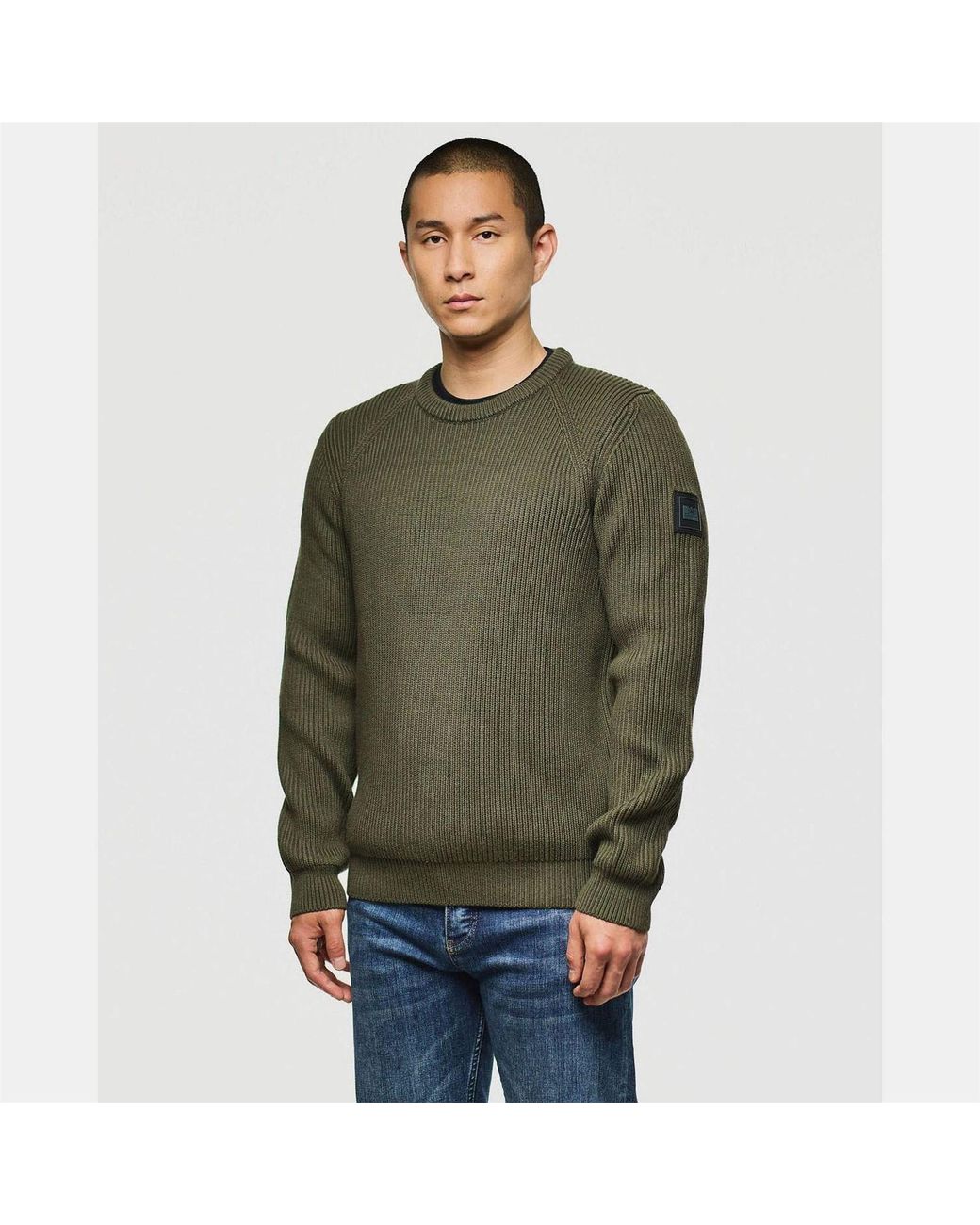 Weekend Offender Green Morello Rib Crew Knit Sweater for men