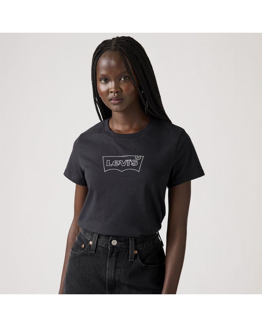 Levi's Black The Perfect Wordmark Graphic Crew Neck Short Sleeve T-Shirt 8 (Xs)