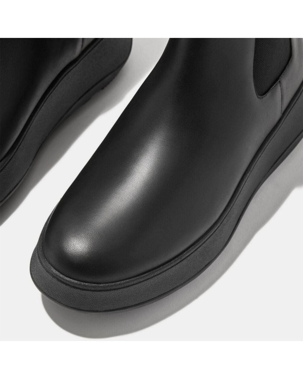 Fitflop Black F-Mode Waterproof Leather Flatform Chelsea Boots