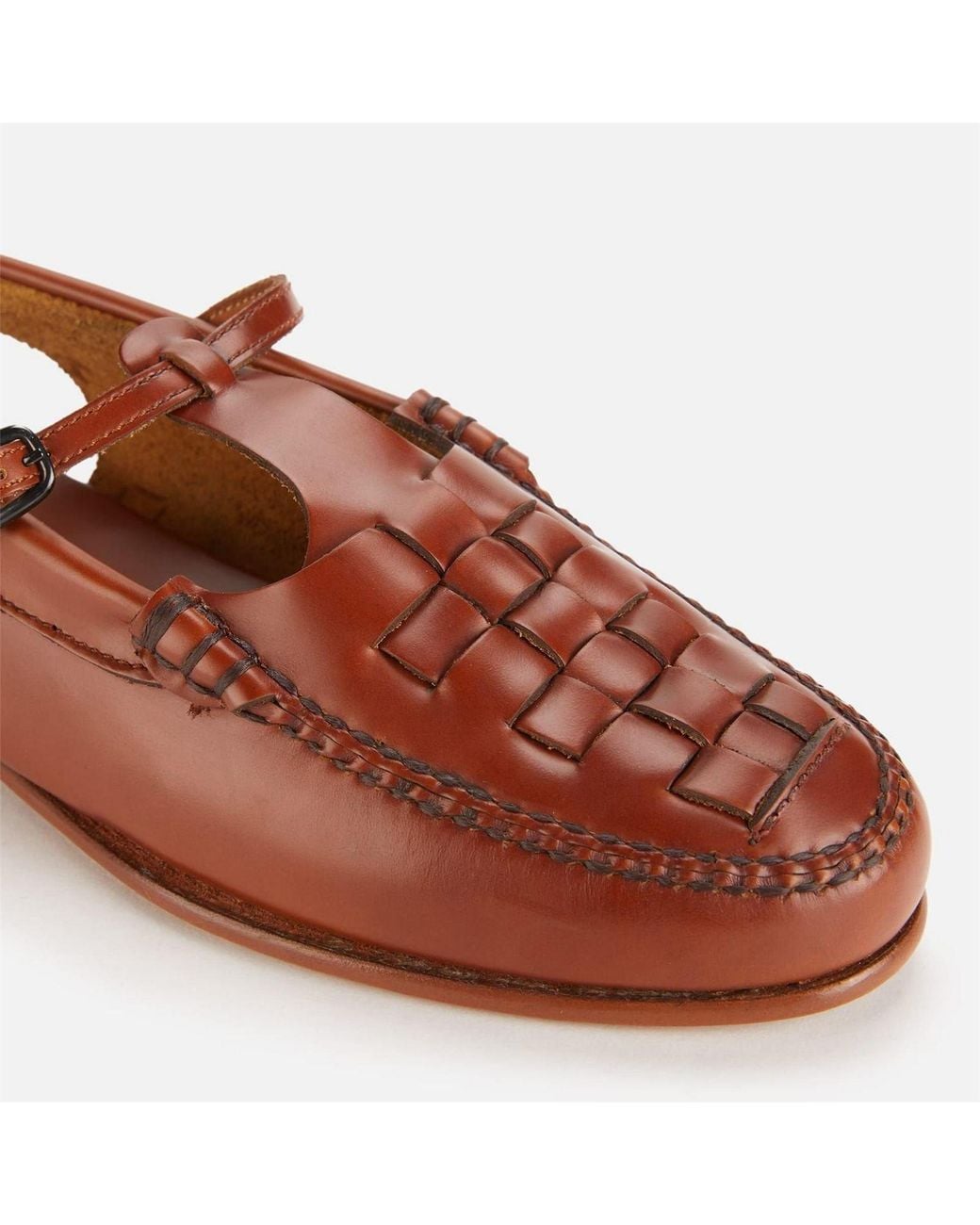 Hereu Brown Leather T Bar Sling Back Flats
