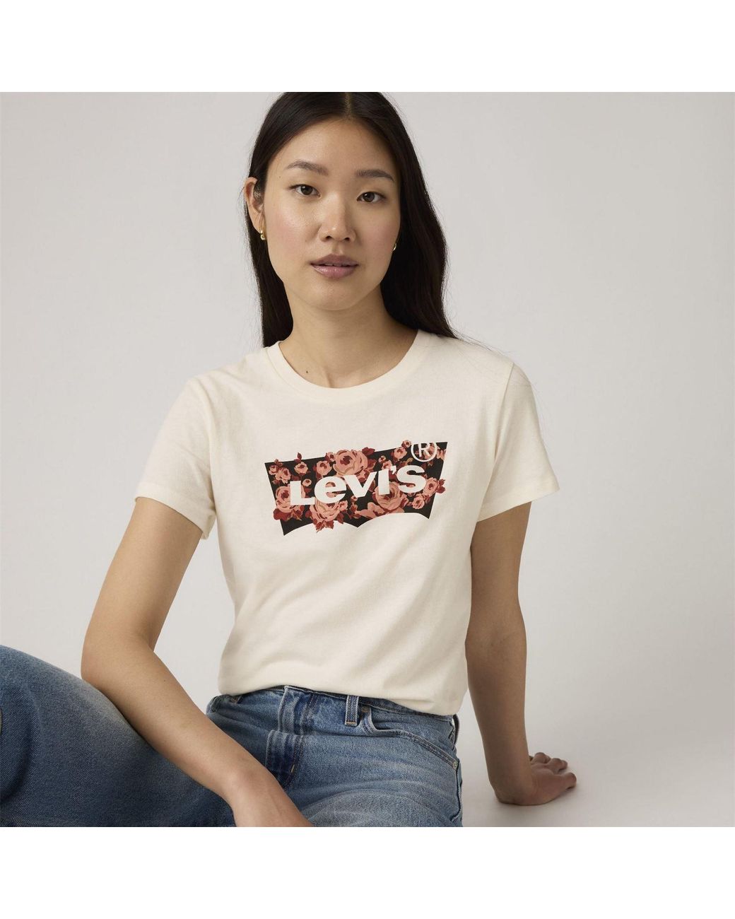 Levi's White The Perfect Wordmark Graphic Crew Neck Short Sleeve T-Shirt 8 (Xs)