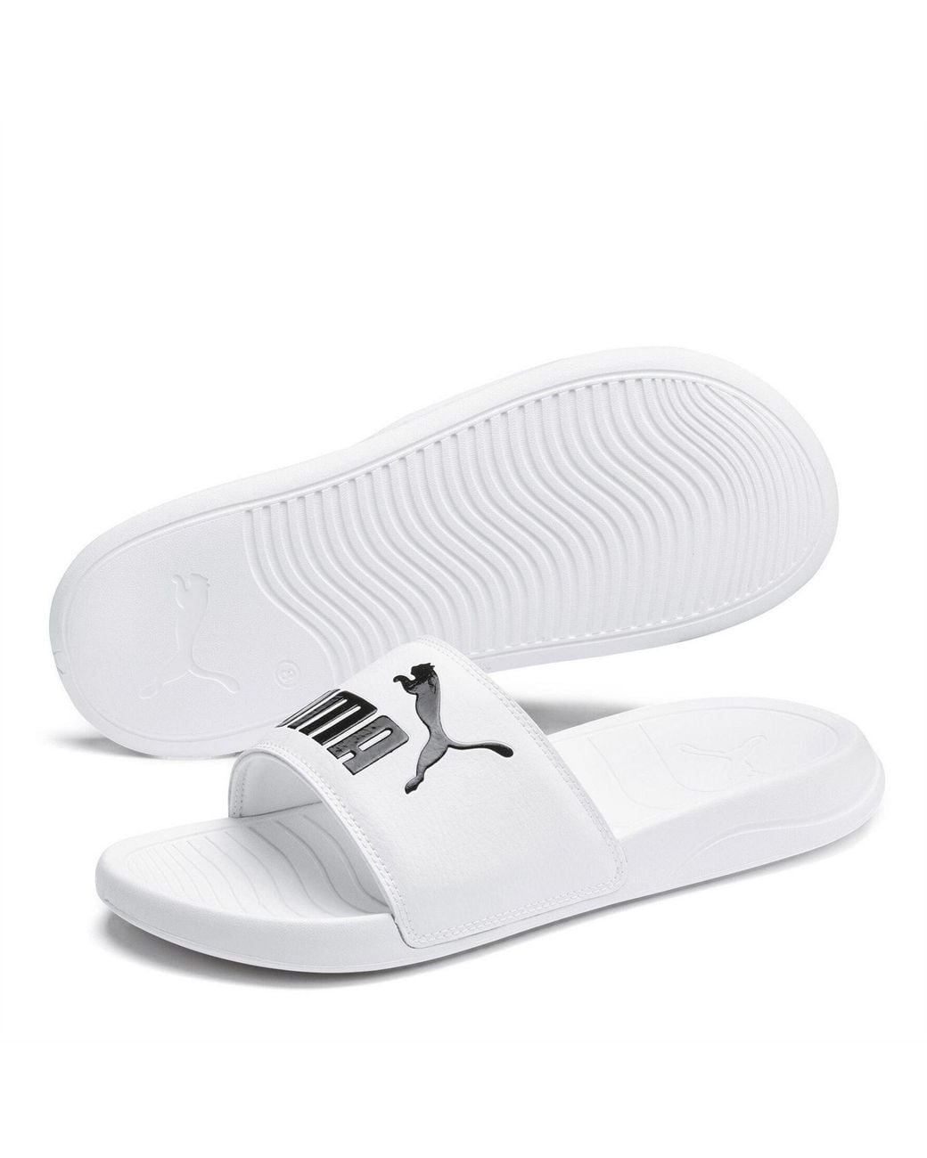 PUMA White Popcat Logo Sliders for men