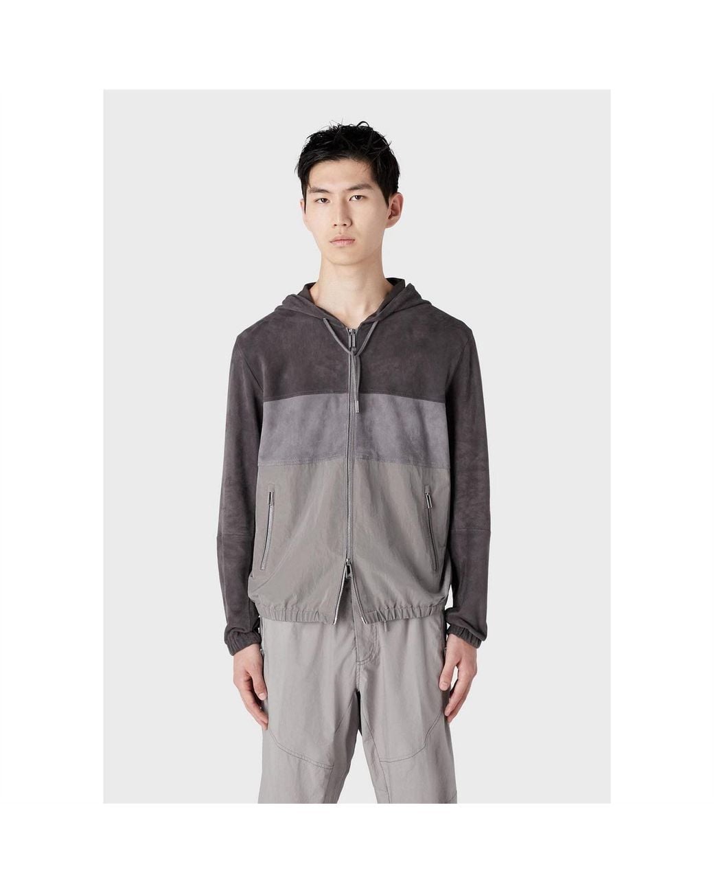 EA7 Gray Colourblock Hooded Jacket for men