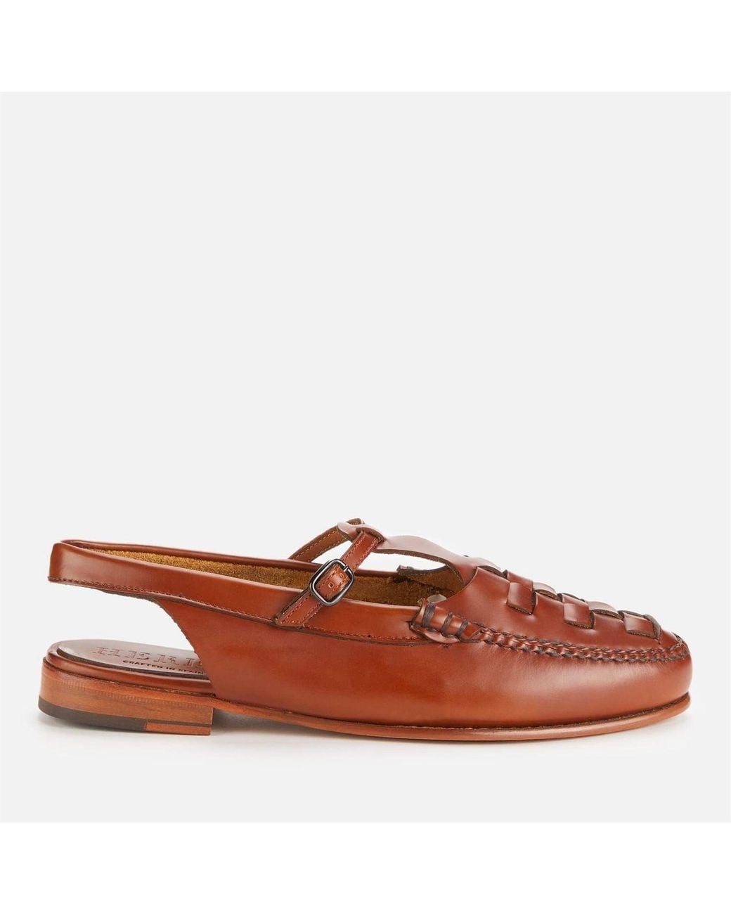 Hereu Brown Leather T Bar Sling Back Flats