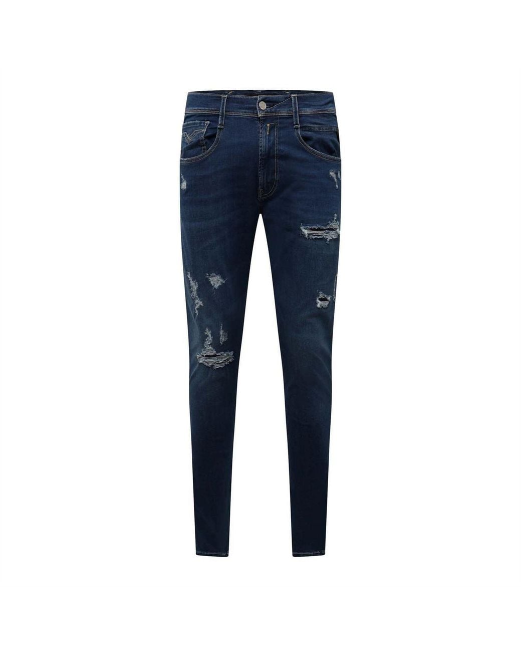 Replay Blue Ripped Slim Fit Jeans for men