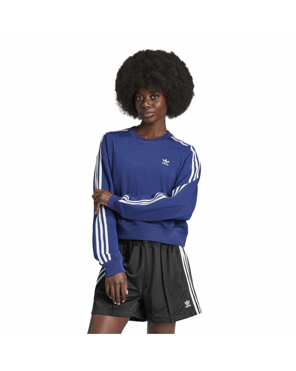 Adidas Originals Blue 3 Stripes Crew Neck Long Sleeve Jersey Sweatshirt 8 (Xs)