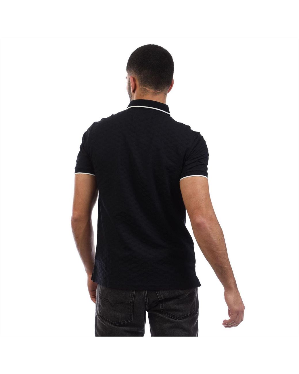 EA7 Black Jacquard Eagle Polo Shirt for men