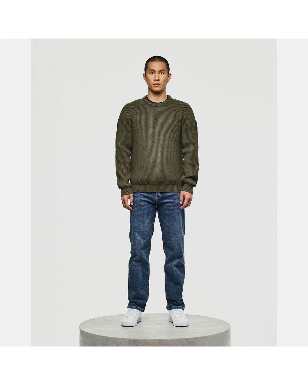 Weekend Offender Green Morello Rib Crew Knit Sweater for men