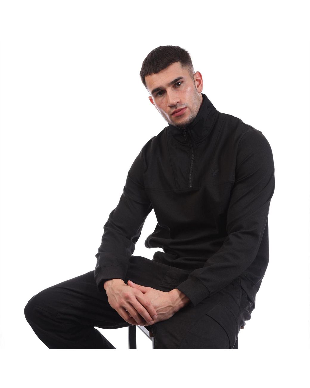 Lyle & Scott Black And Hybrid Quarter Zip for men