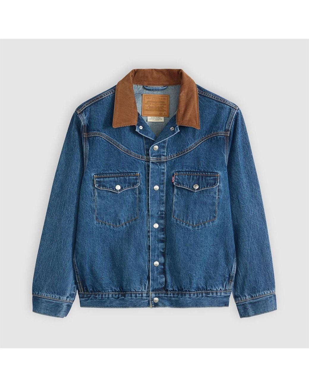 Levi's Blue Western Solid Patterned Snap Button Shirt Collared Denim Jacket for men