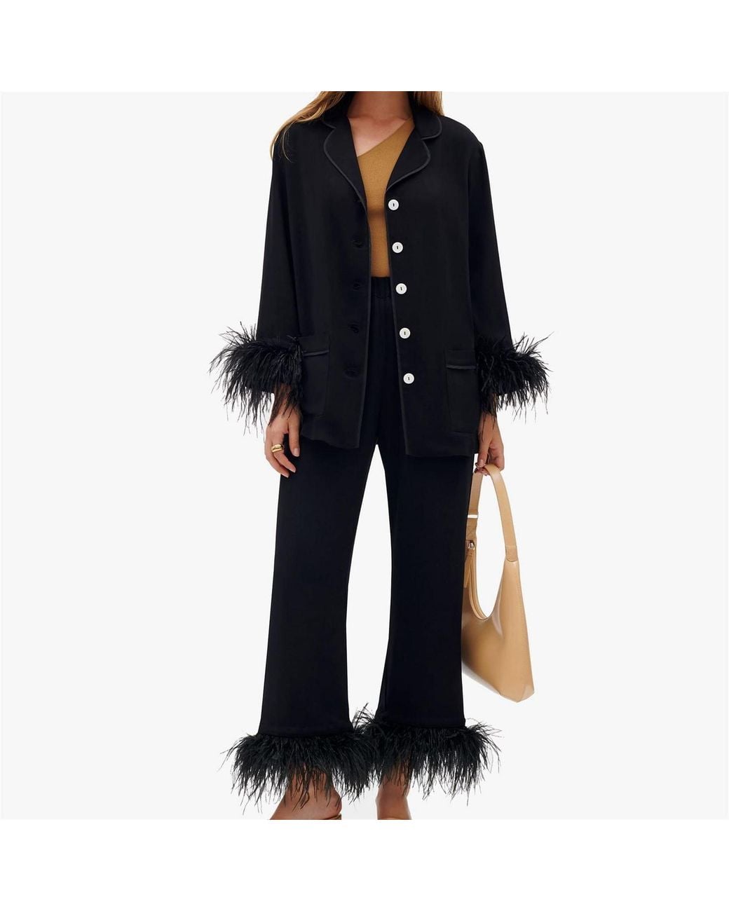 Sleeper Black Pajama Set With Double Feathers