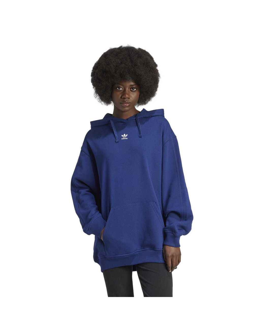 Adidas Originals Blue Essential Oversized Hooded Kangaroo Pocket Sweatshirt 6 (Xxs)