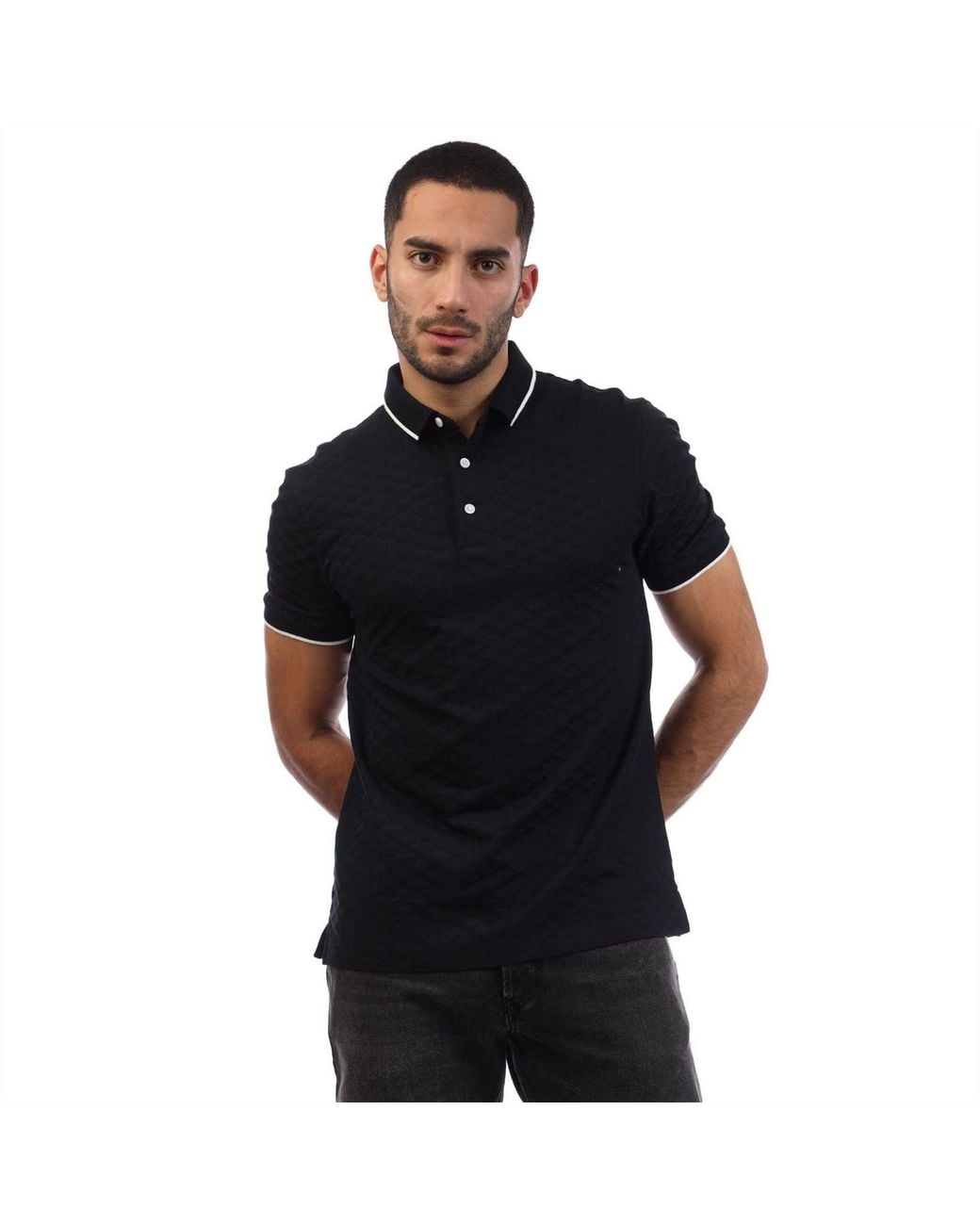 EA7 Black Jacquard Eagle Polo Shirt for men