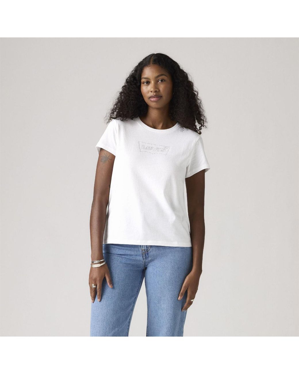 Levi's White The Perfect Wordmark Graphic Crew Neck Short Sleeve T-Shirt 8 (Xs)