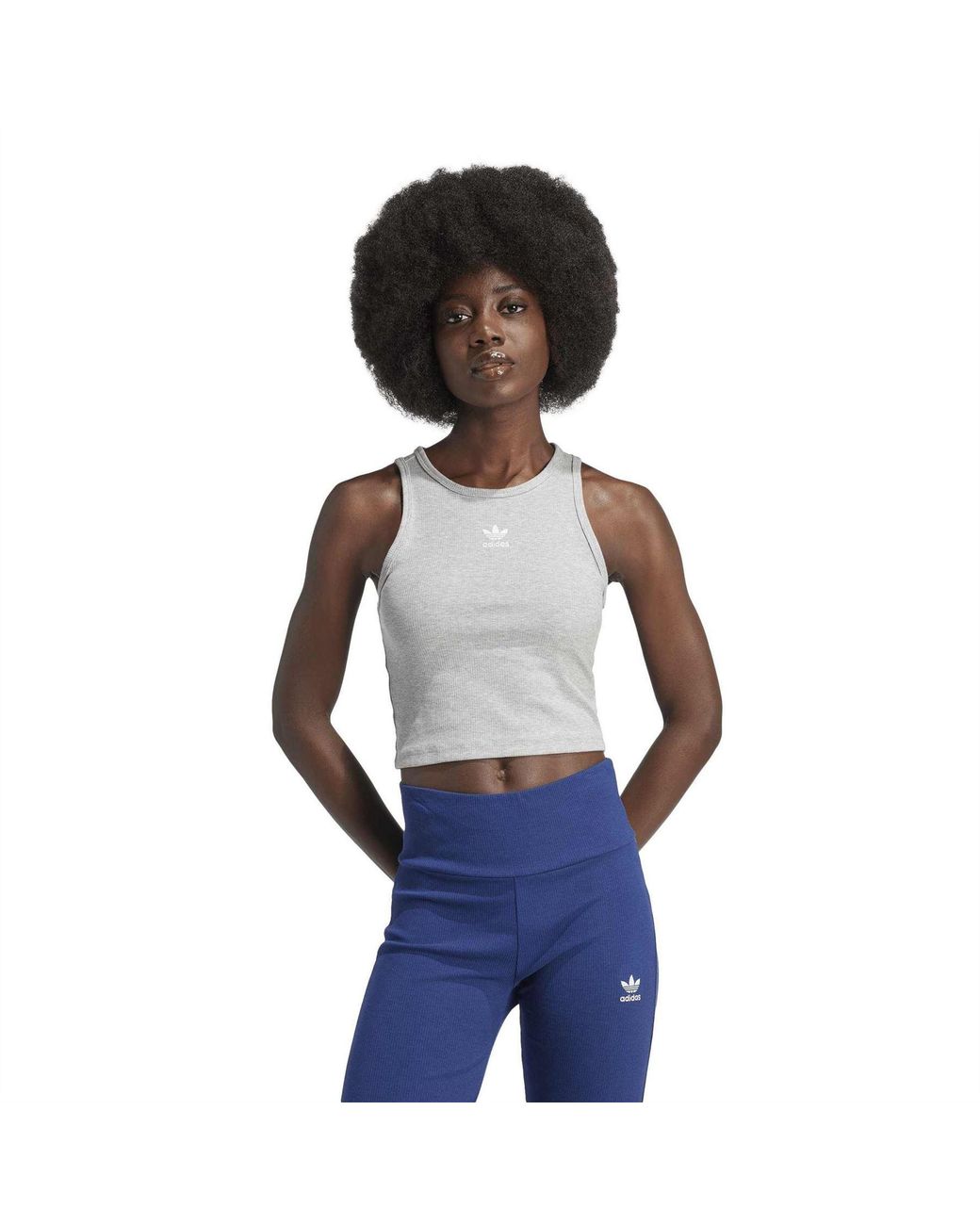 Adidas Originals Gray Slim Fit Crew Neck Bold Logo Rib Tank 10 (S)