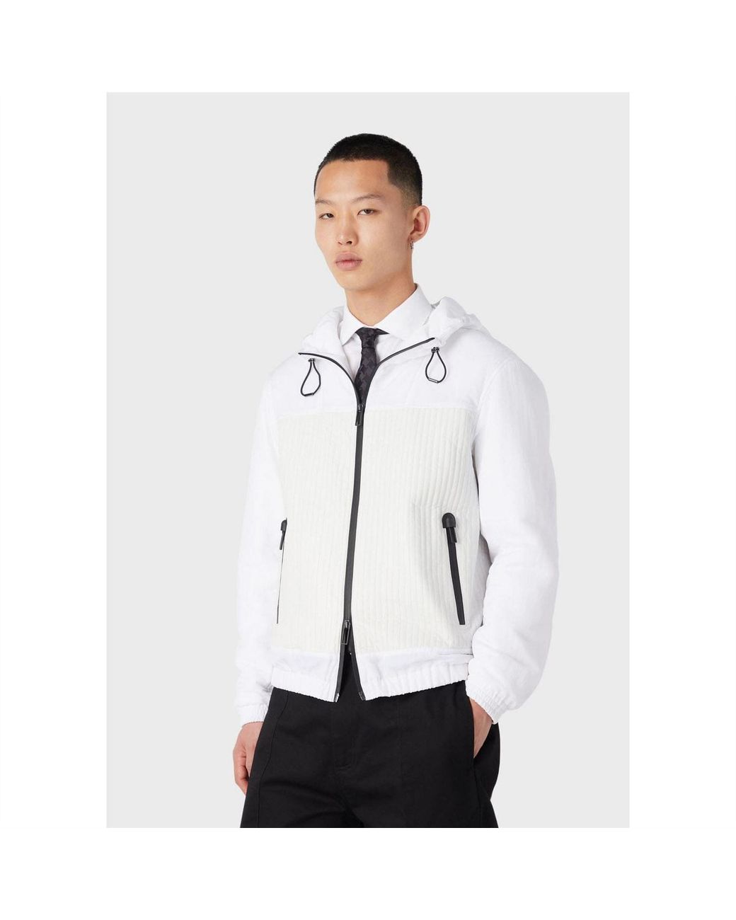 EA7 White Leather Hooded Jacket for men