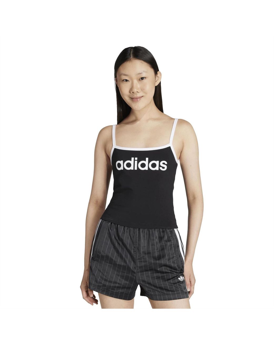 Adidas Originals Black Wordmark Back Neck Logo Spaghetti Strap Slim Fit Tank 6 (Xxs)