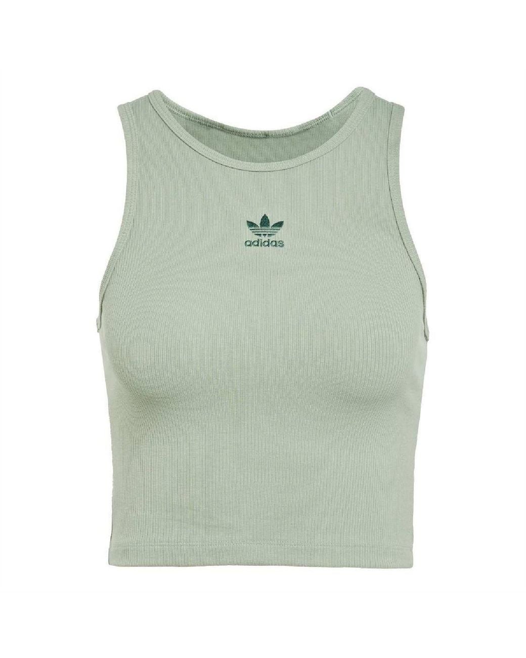 Adidas Originals Green Wordmark Crew Neck Slim Fit Rib Tank 10 (S)