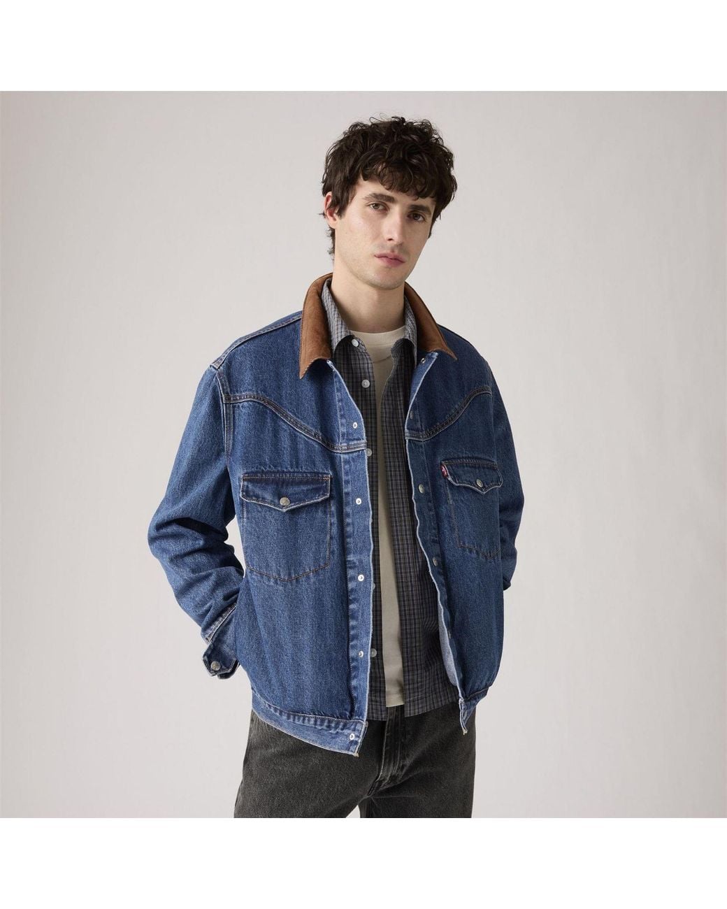 Levi's Blue Western Solid Patterned Snap Button Shirt Collared Denim Jacket for men