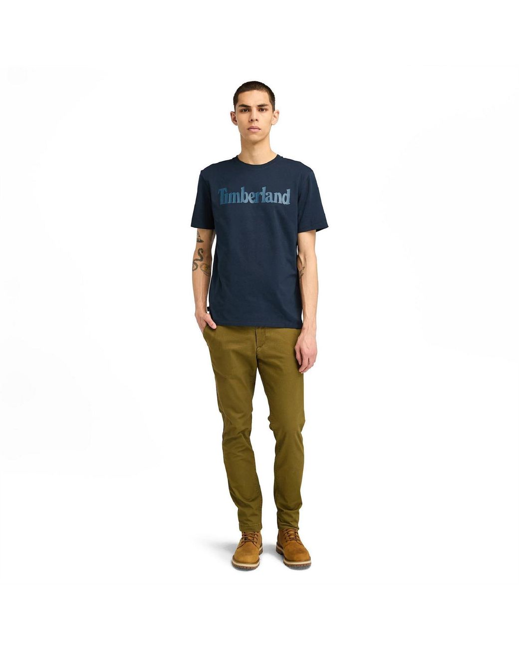 Timberland Blue Northwood Wordmark Logo T-Shirt for men