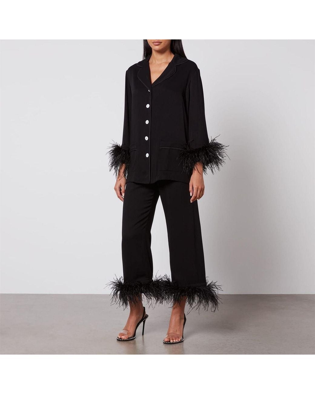 Sleeper Black Pajama Set With Double Feathers
