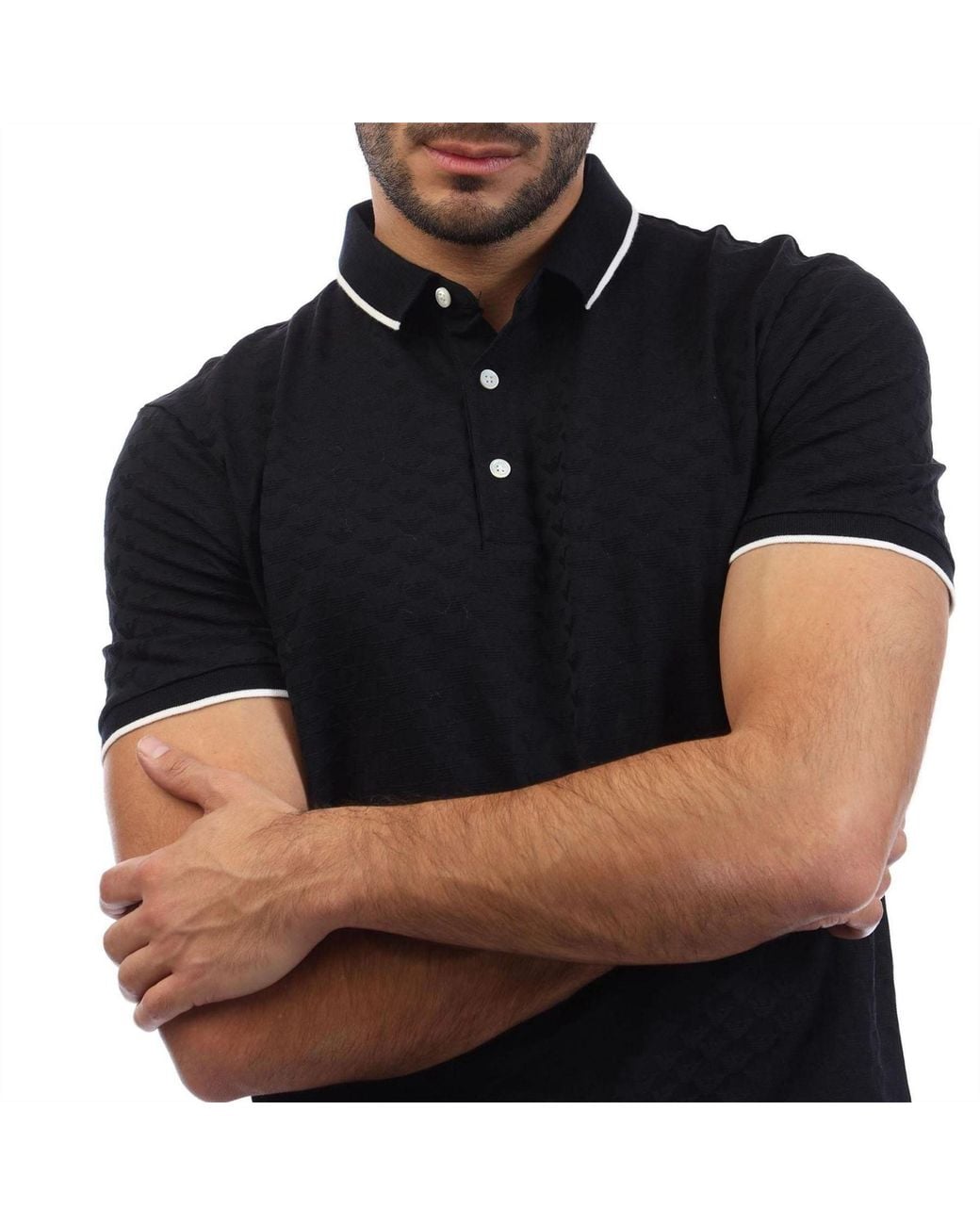 EA7 Black Jacquard Eagle Polo Shirt for men