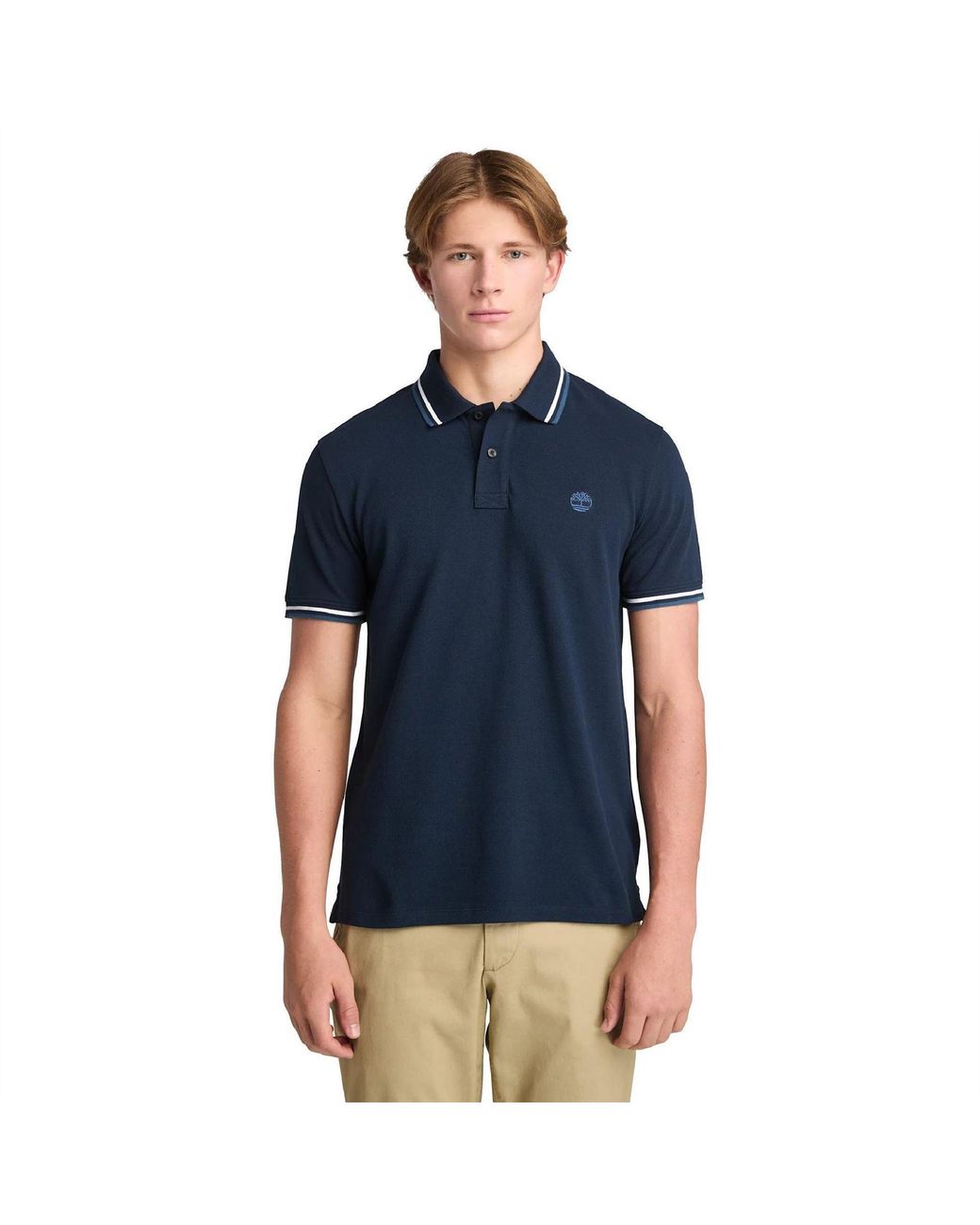Timberland Blue Oyster River Tipped Cotton Slim-Fit Polo Shirt for men