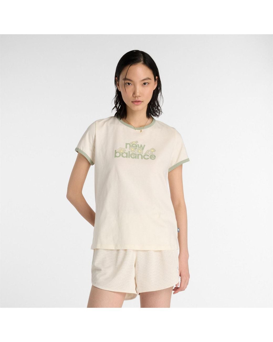 New Balance White Text Graphic Crew Neck Short Sleeve Ringer T-Shirt 8 (Xs)