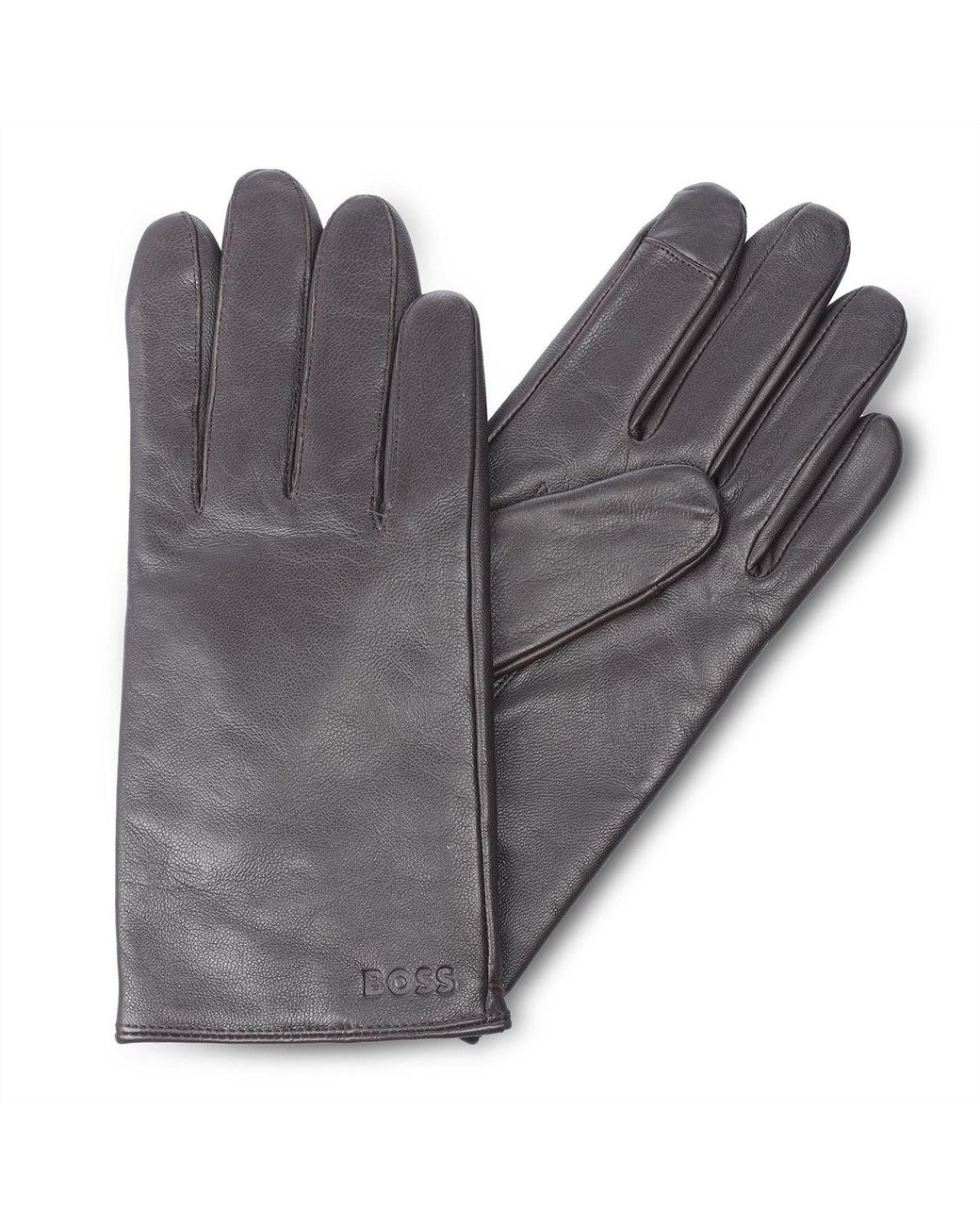 Boss Gray Leather Gloves for men